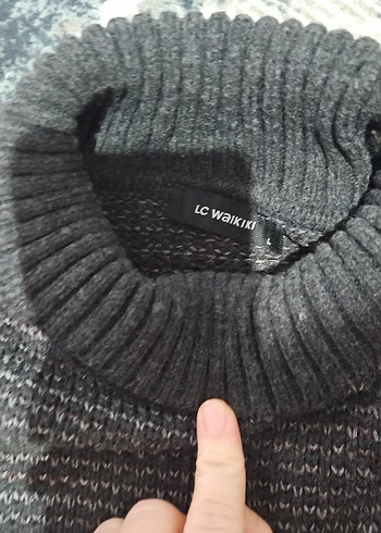 Gri erkek Boğazlı Örgü Yün Kazak - Görsel 3