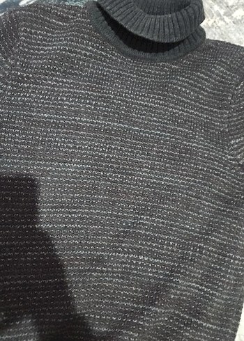 Gri erkek Boğazlı Örgü Yün Kazak - Görsel 2