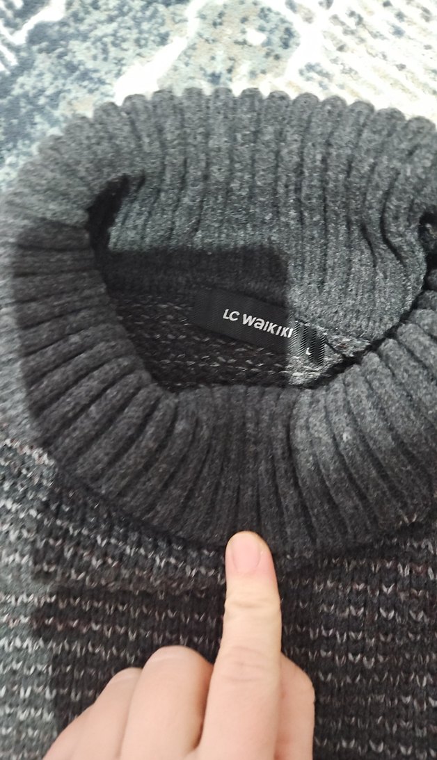 Gri erkek Boğazlı Örgü Yün Kazak - Görsel 3