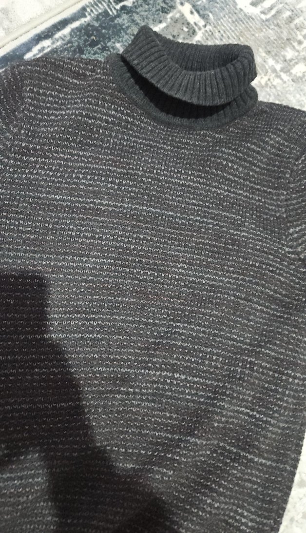 Gri erkek Boğazlı Örgü Yün Kazak - Görsel 2