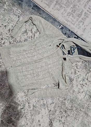 Gri Kapüşonlu Örgü Erkek Hırka - Görsel 2