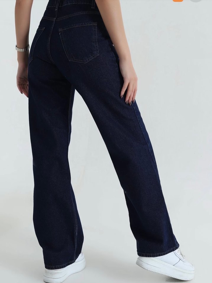 Lacivert Kadın Salaş Denim Pantolon - Görsel 2