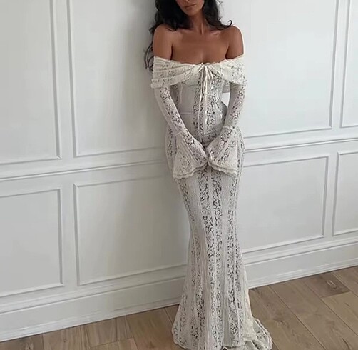 Dantel vintage y2K nikah nişan mezuniyet elbisesi