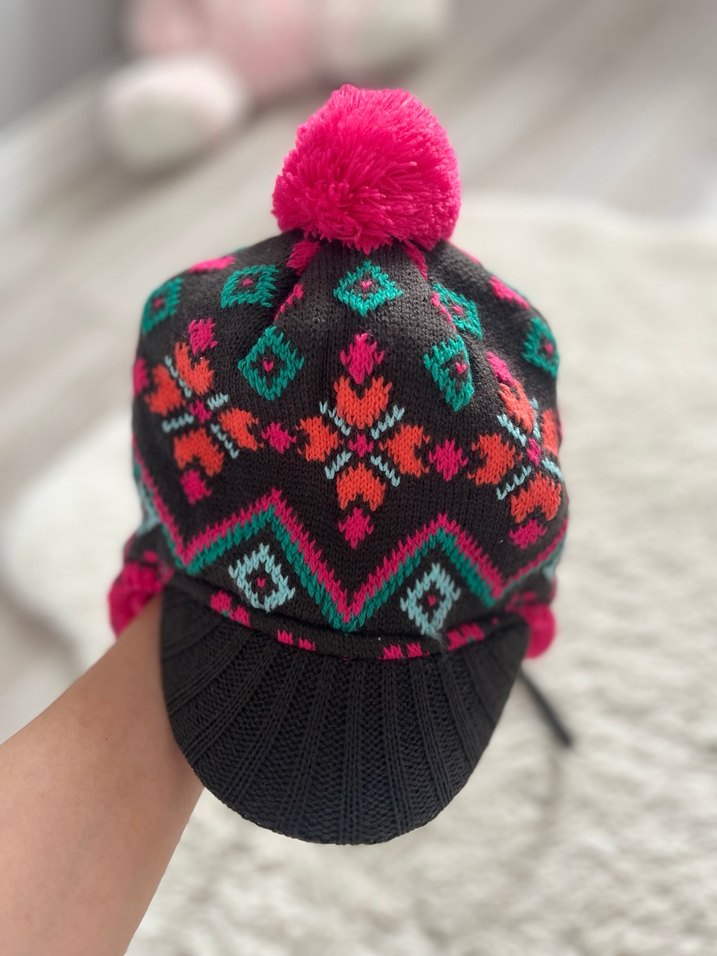 Renkli Desenli Çocuk Bere Kulaklıklı - Görsel 3