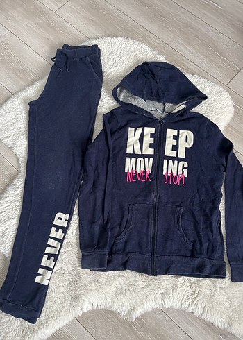 Kızlar için Fermuarlı Kapüşonlu Mavi Eşofman Takımı - Görsel 2