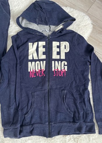 Kızlar için Fermuarlı Kapüşonlu Mavi Eşofman Takımı - Görsel 5