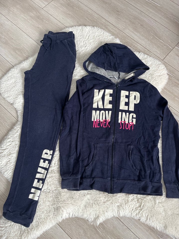 Kızlar için Fermuarlı Kapüşonlu Mavi Eşofman Takımı - Görsel 2