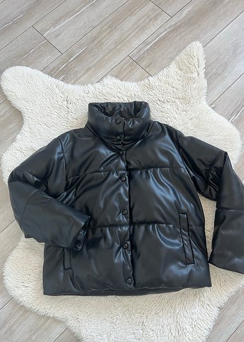 Suni stradawayrus Kürklü Siyah Deri Kadın Mont - Görsel 9