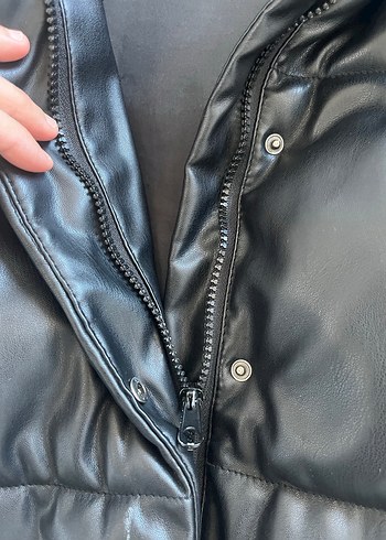 Suni stradawayrus Kürklü Siyah Deri Kadın Mont - Görsel 7