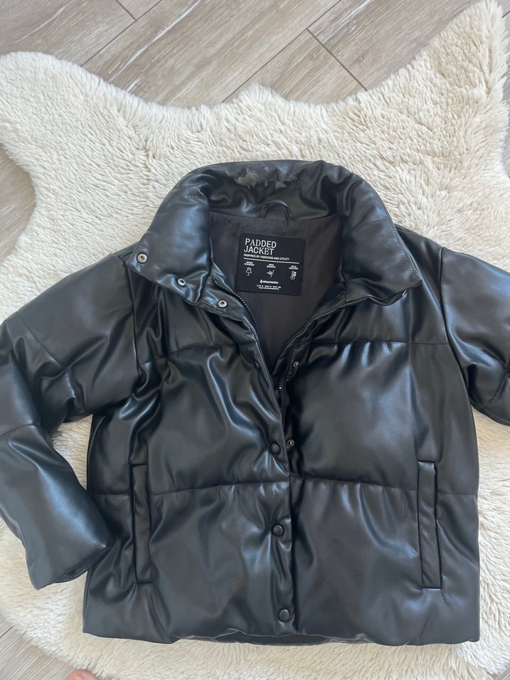 Suni stradawayrus Kürklü Siyah Deri Kadın Mont - Görsel 4