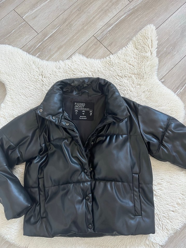 Suni stradawayrus Kürklü Siyah Deri Kadın Mont - Görsel 3