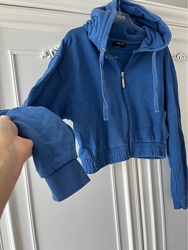 s Beden mavi Renk Bayan fermuarlı crop Sweat