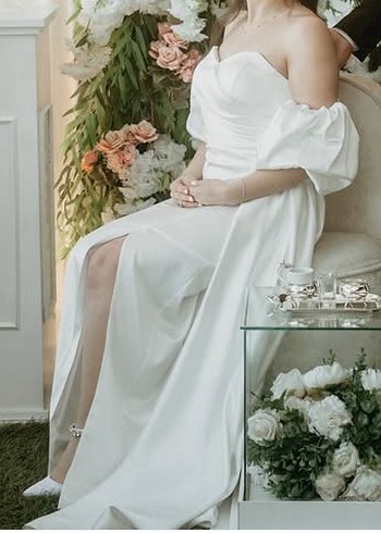 Beyaz Drapeli Straplez Uzun Abiye - Görsel 2