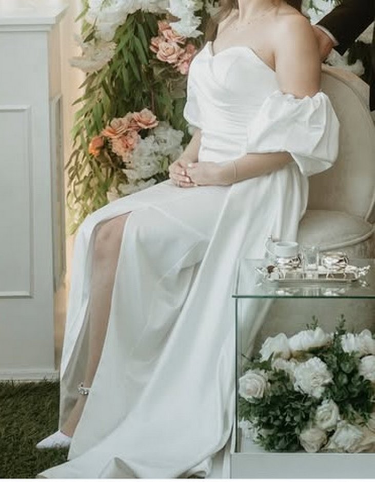 Beyaz Drapeli Straplez Uzun Abiye - Görsel 2