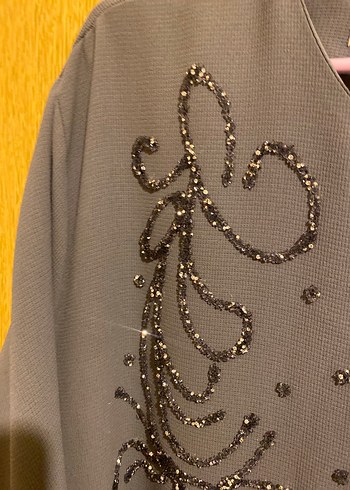 Nakış Detaylı Gri Uzun Salaş Elbise - Görsel 4