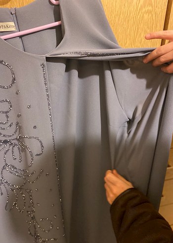 Nakış Detaylı Gri Uzun Salaş Elbise - Görsel 7