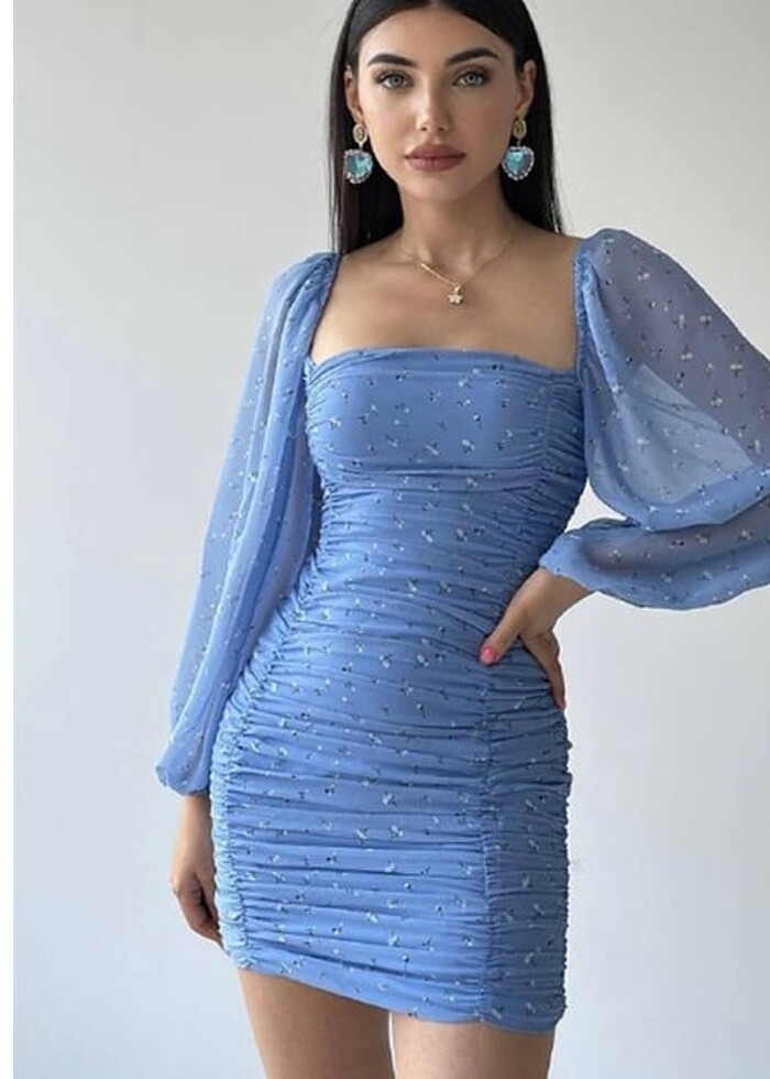 Drapeli bebe mavisi elbise - Görsel 2