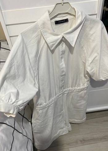 Kadın Beyaz Keten Kısa Kollu Tulum - Görsel 3