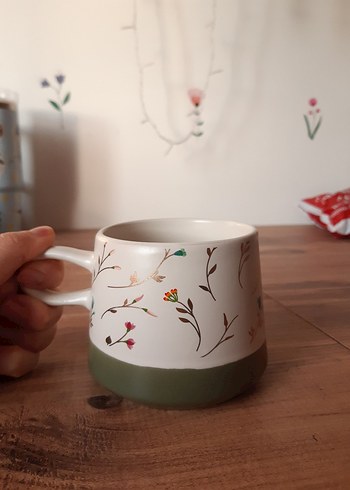 Pastel Yeşil Çiçek Desenli bardak Kupa