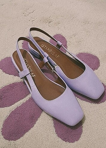 Lila kısa topuklu küt burun retro vintage 36 ayakkabı