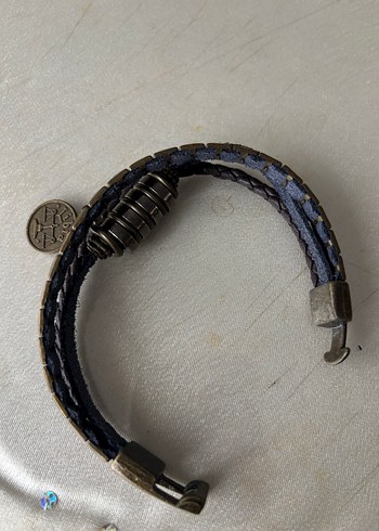 Deri ve metal astroloji temalı kilitli erkek bileklik. - Görsel 6