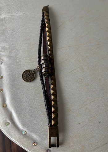 Deri ve metal astroloji temalı kilitli erkek bileklik. - Görsel 8