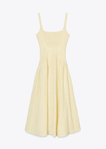 l Beden sarı Renk DOKULU MİDİ ELBİSE zara 4813/323/727