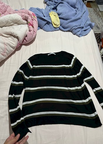 Zara Siyah Çizgili Uzun Kollu Kadın Triko