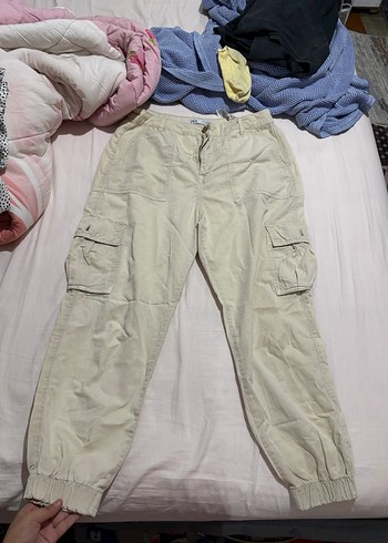 Zara Bej Kadın Keten Bol Kesim Kargo Pantolon