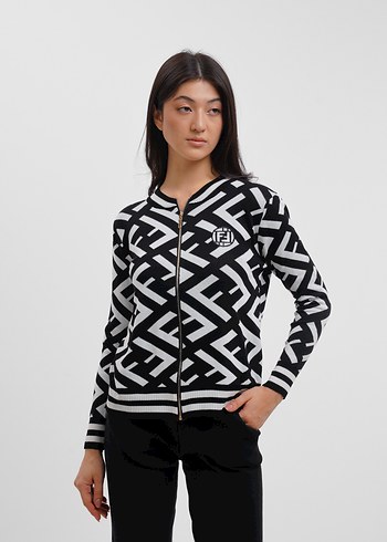 Fendi Siyah Zebra Desenli Fermuarlı Bomber Ceket