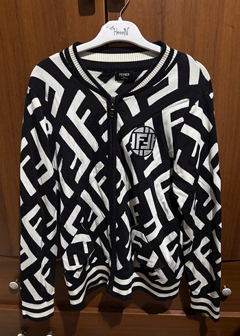 m Beden Fendi Siyah Zebra Desenli Fermuarlı Bomber Ceket