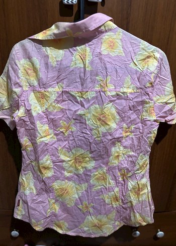 s Beden pembe Renk Pembe Pastel Bağlama Desenli Düğmeli Kadın Gömlek