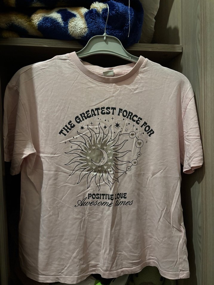 Pembe Baskılı Kız Tişörtü, Kısa Kollu, Rahat Kesim - Görsel 3