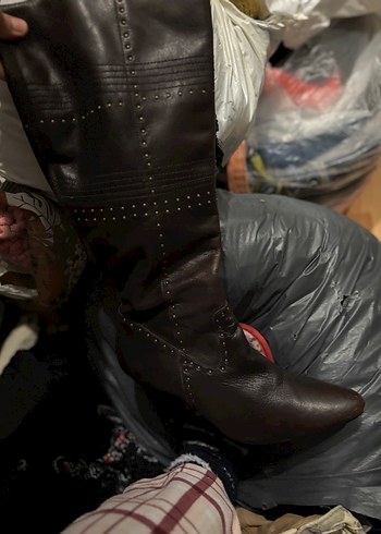 Kahverengi Tokalı Kadın Dizüstü Deri Bot - Görsel 6