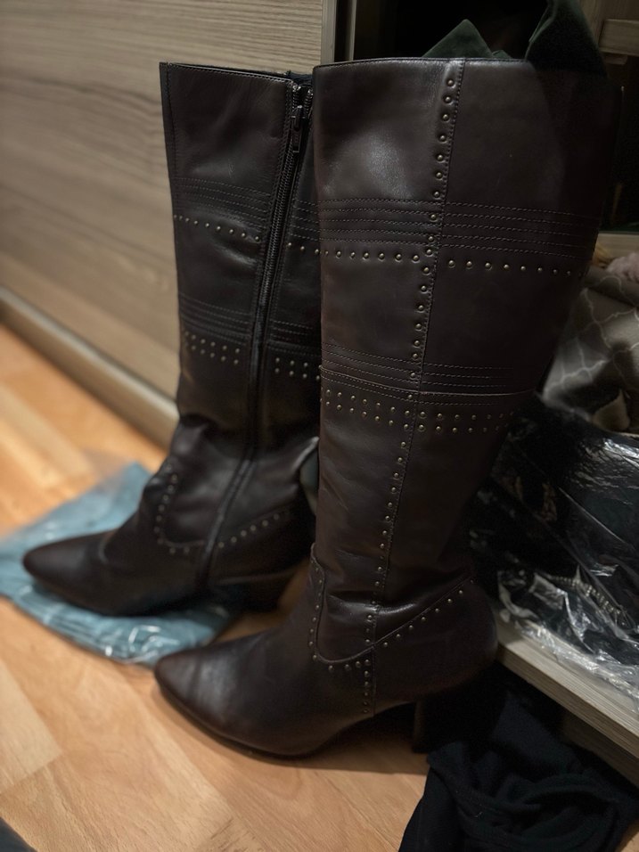 Kahverengi Tokalı Kadın Dizüstü Deri Bot - Görsel 4