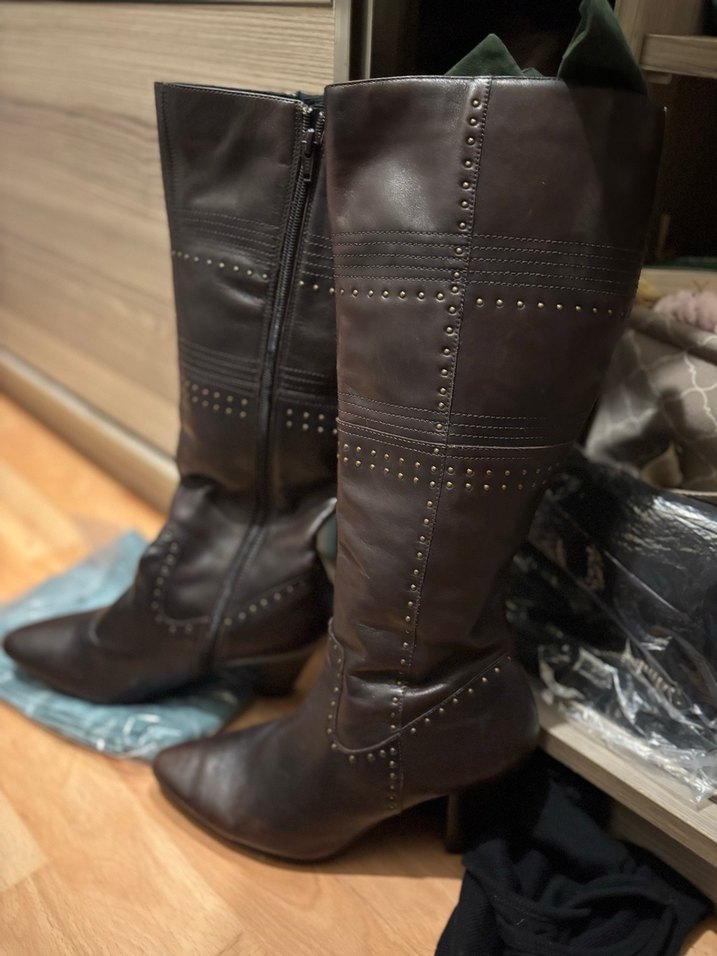 Kahverengi Tokalı Kadın Dizüstü Deri Bot - Görsel 5