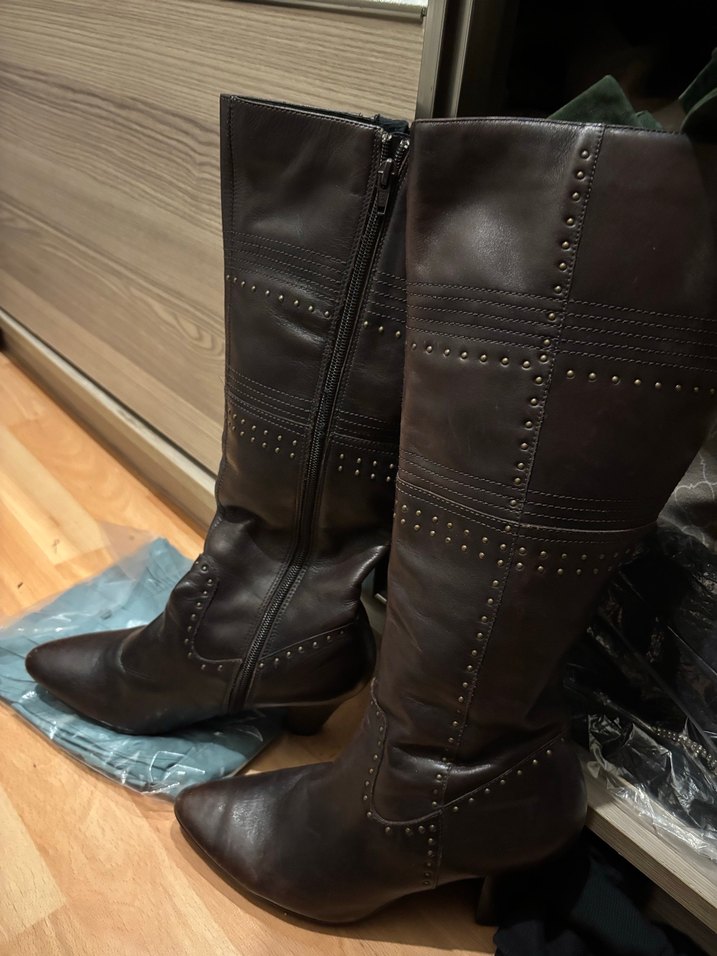 Kahverengi Tokalı Kadın Dizüstü Deri Bot - Görsel 3