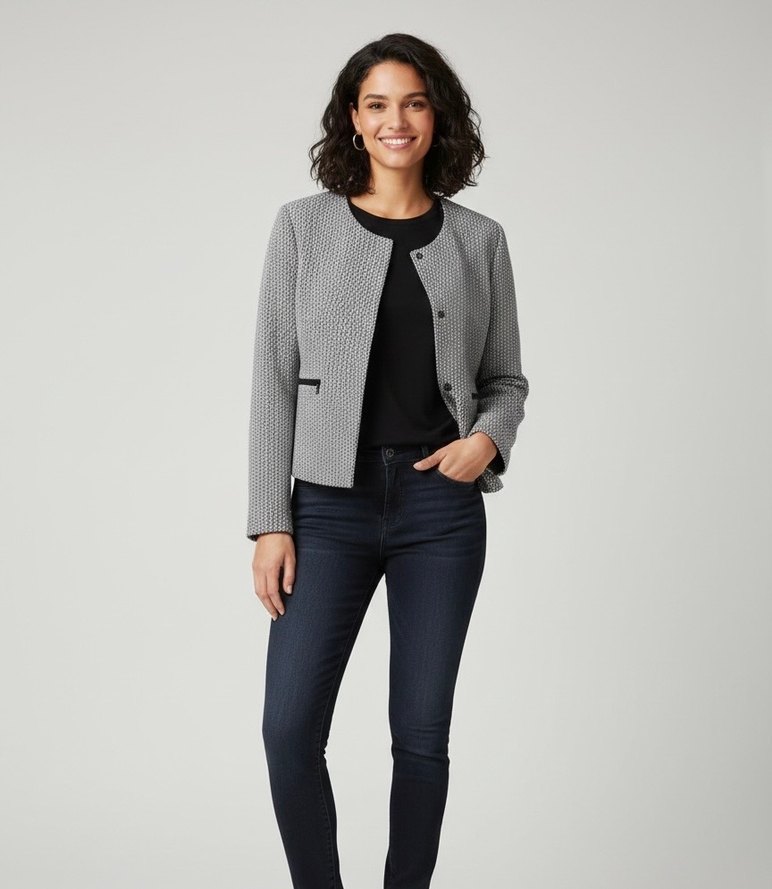 Düğmeli Gri Kısa Kadın Ceket - Görsel 2