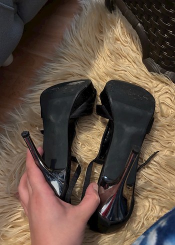 Siyah Parlak Yılan Desenli Stiletto Topuklu Kadın Ayakkabı - Görsel 7