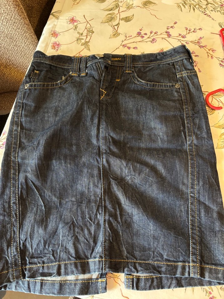 Düz Kesim Midi Kot Etek - Görsel 5