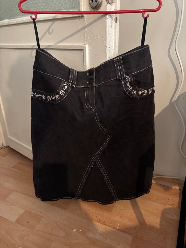 American vintage Nakışlı Siyah Kot etek  - Görsel 2