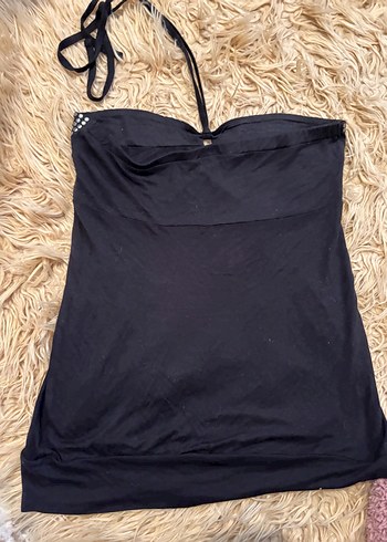 Işıltılı Yaka Detaylı Boyundan Bağlamalı Siyah Bluz - Görsel 5