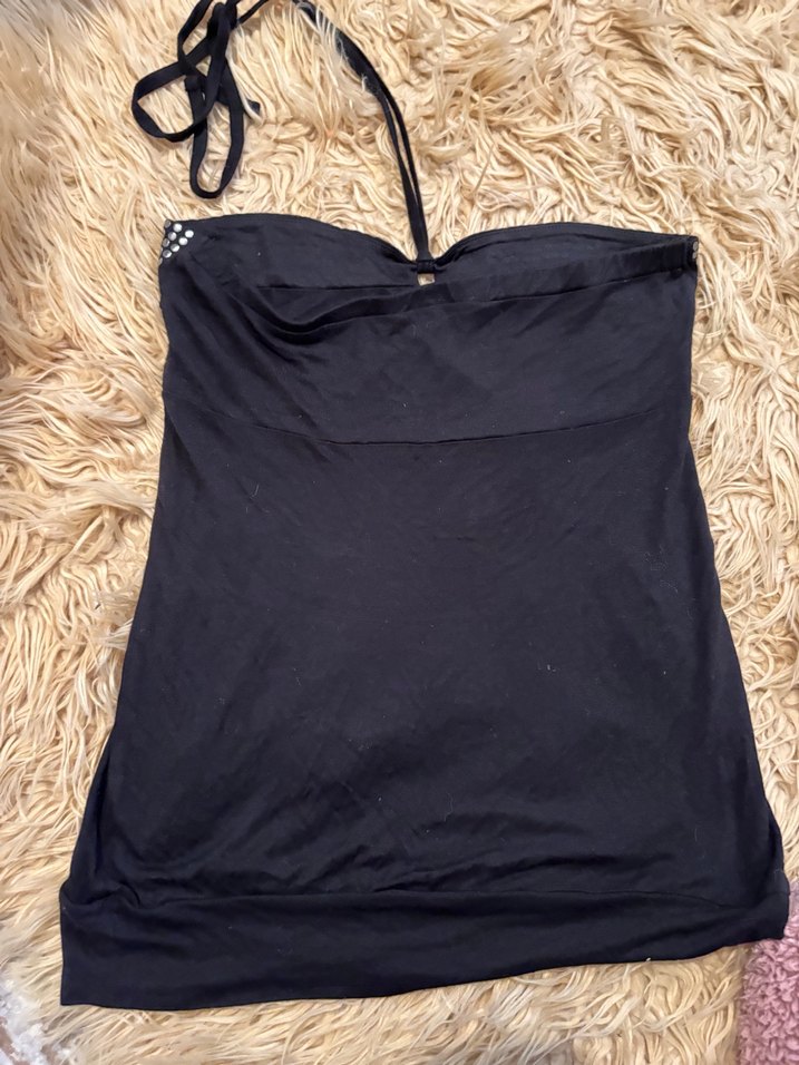 Işıltılı Yaka Detaylı Boyundan Bağlamalı Siyah Bluz - Görsel 5