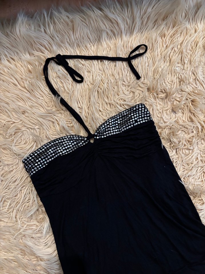 Işıltılı Yaka Detaylı Boyundan Bağlamalı Siyah Bluz - Görsel 2