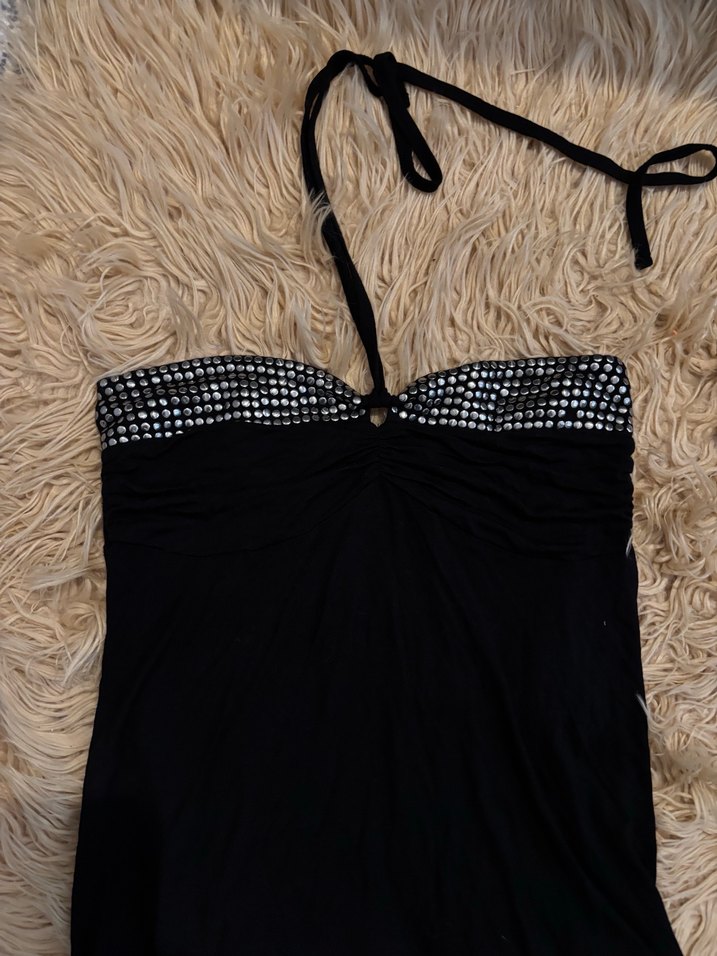 Işıltılı Yaka Detaylı Boyundan Bağlamalı Siyah Bluz - Görsel 4