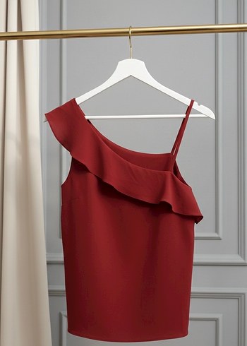 Kırmızı Drapeli Askılı Kadın Bluz - Görsel 3