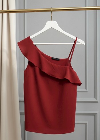 Kırmızı Drapeli Askılı Kadın Bluz - Görsel 2