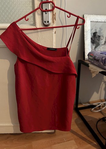 Kırmızı Drapeli Askılı Kadın Bluz - Görsel 5