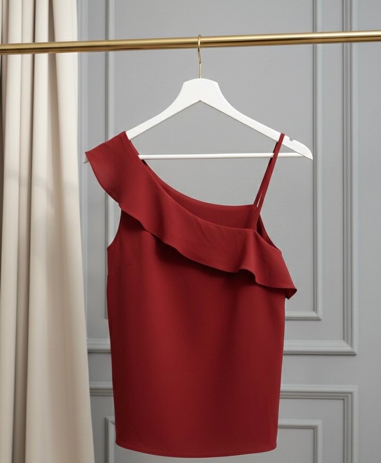 Kırmızı Drapeli Askılı Kadın Bluz - Görsel 3