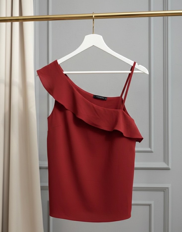 Kırmızı Drapeli Askılı Kadın Bluz - Görsel 2